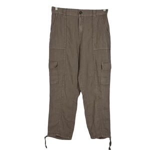 C&C California Brown Linen Pant L Adjustable Hem Lagenlook Beachy Summer Spring